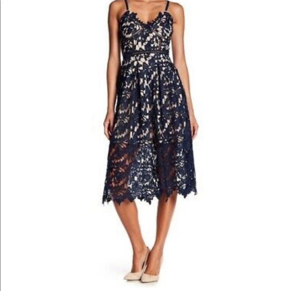 Love… Ady Fit and Flare Dress Navy/Nude lace